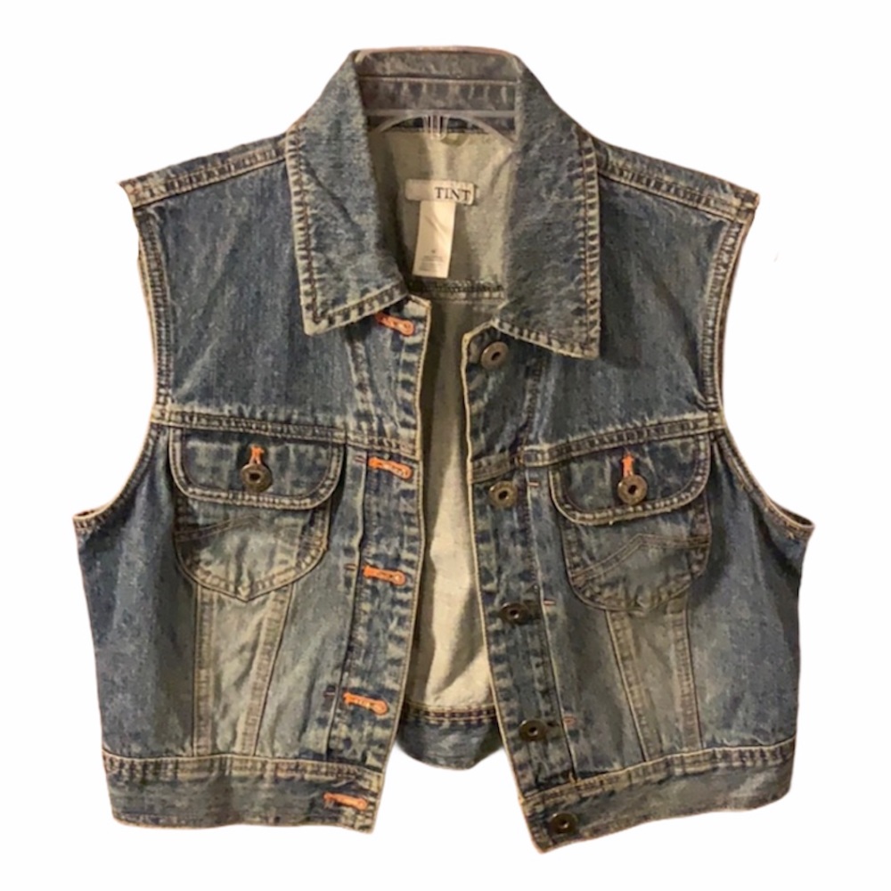 TINT blue jean denim cropped vest medium